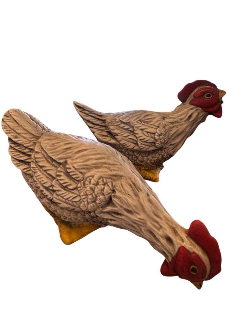 Vintage Decorative Pair of Ceramic Chickens with Red Combs